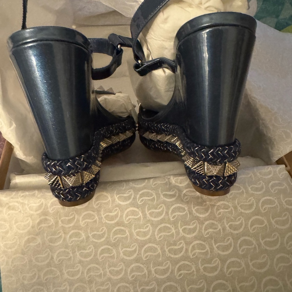 Christian Louboutin Blue Pyramid Stud Sandals - Picture 3 of 6